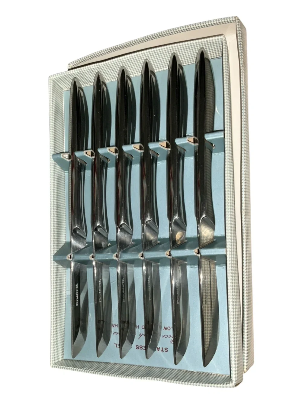 Vintage Japan Stainless Steel Hollow Handle Carving Set & 6 Steak Knife Set MCM